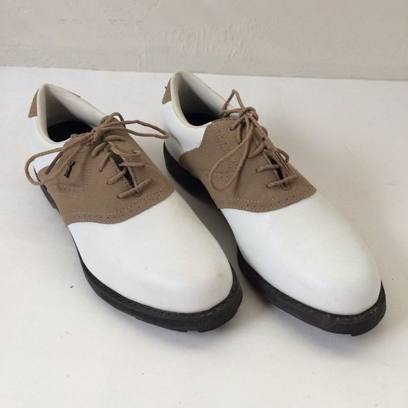 Lady Fairway Golf Cleats In White And Brown Size 8 - Picture 1 of 9